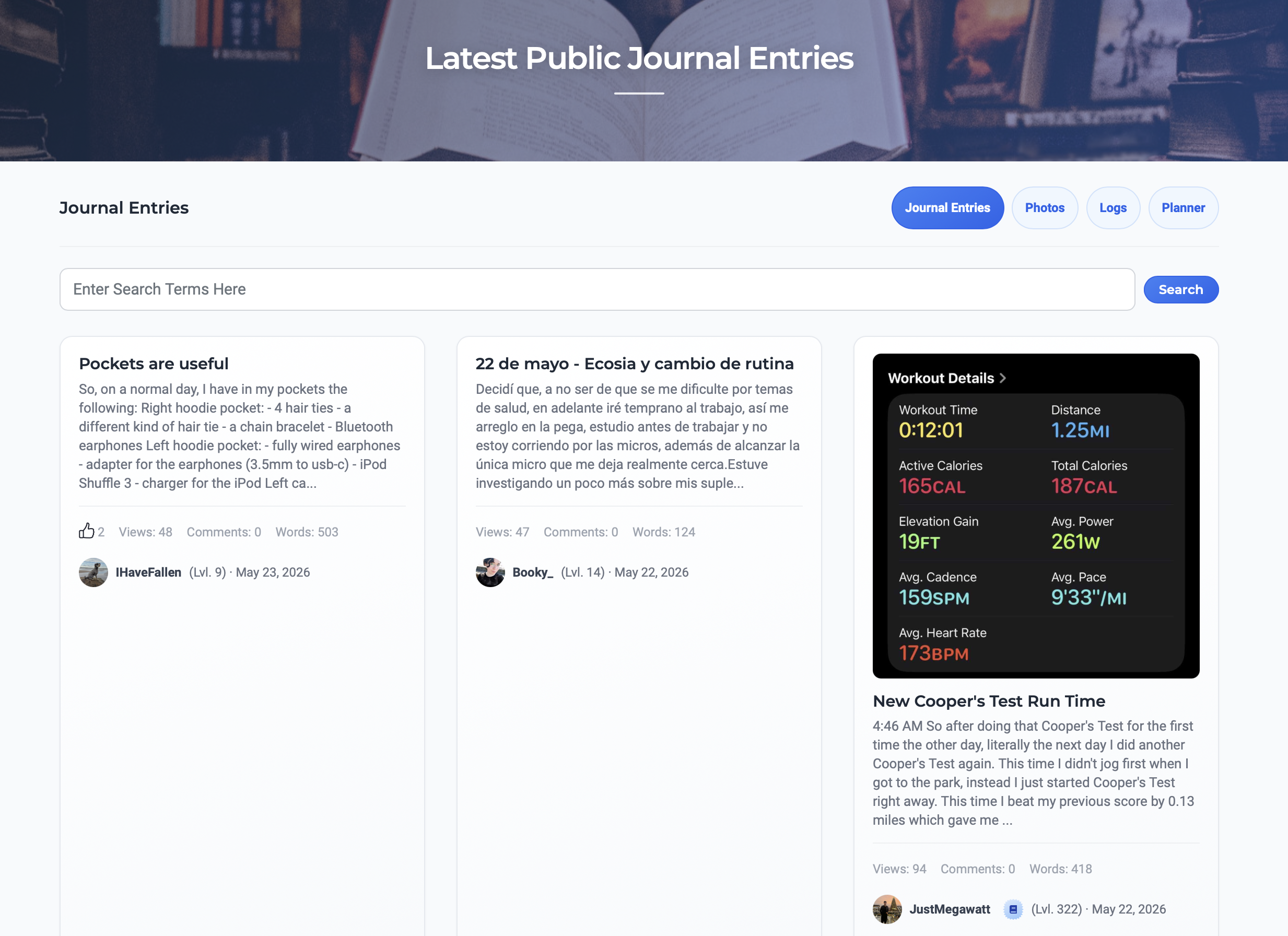 Public journal entries feed