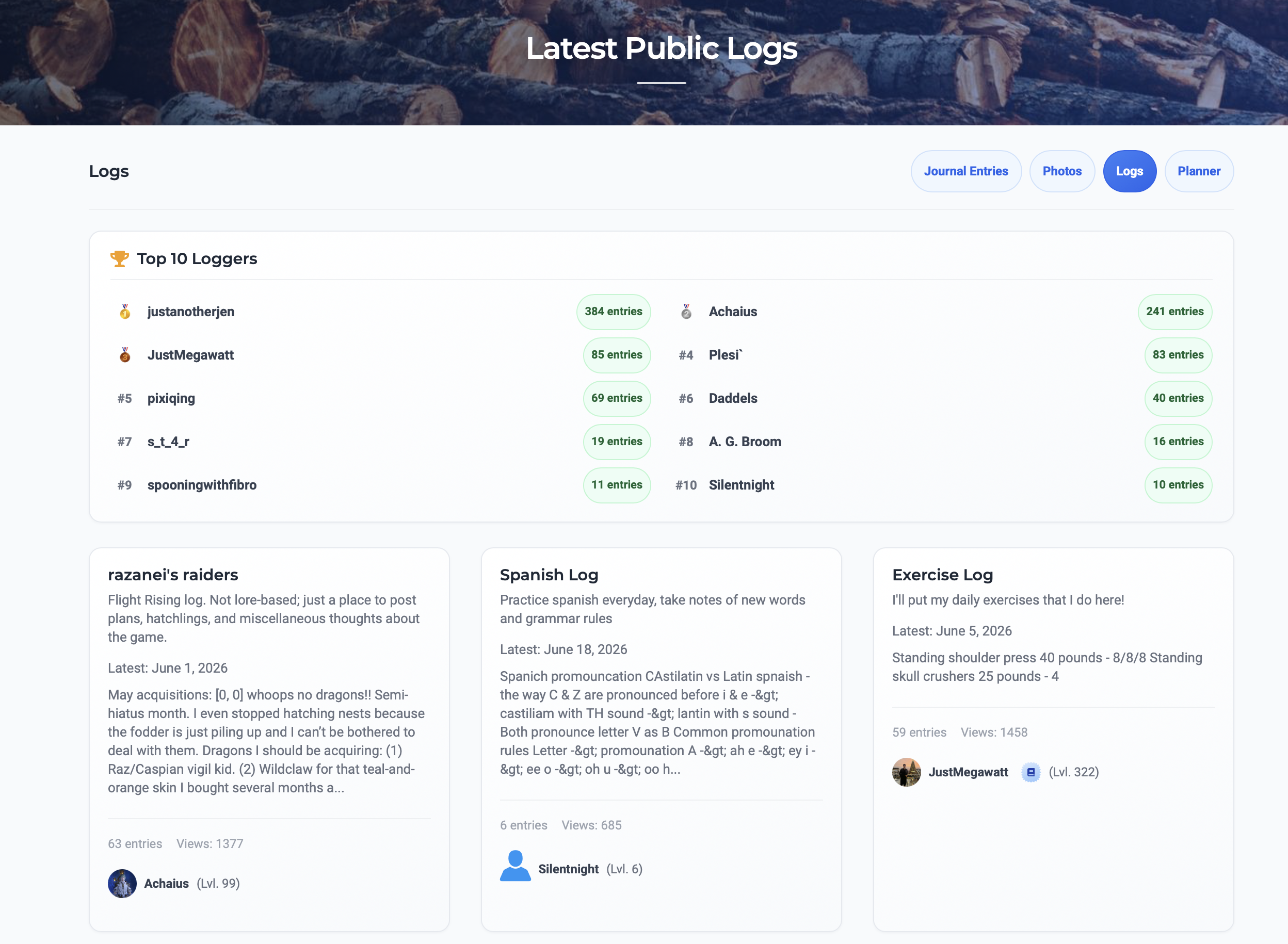 Public logs leaderboard